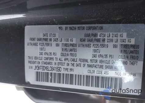 2020 Mazda Cx-5 Grand Touring from USA, damaged, VIN JM3KFBDM8L0841690